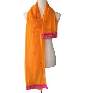 Orange & Pink Large Scarf with Embroidery